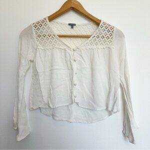 Charlotte Russe Peasant Blouse Top Shirt White Small Button Up Flowy Bell Sleeve